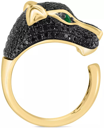 EFFYÂ® Black Diamond (1-3/4 Ct. T.W.) & Emerald (1/10 Ct. T.W.) Panther Head Ring in 14K Gold