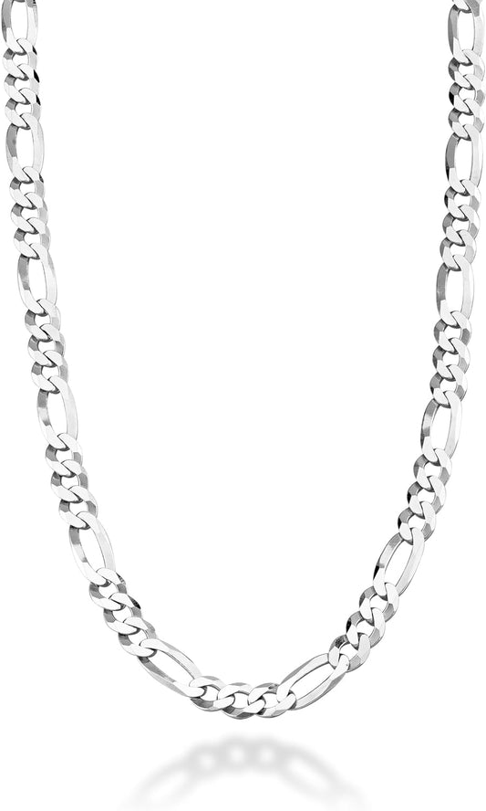 Italian 925 Sterling Silver 7Mm Solid Diamond-Cut Figaro Link Chain Necklace for Men, Made in Italy