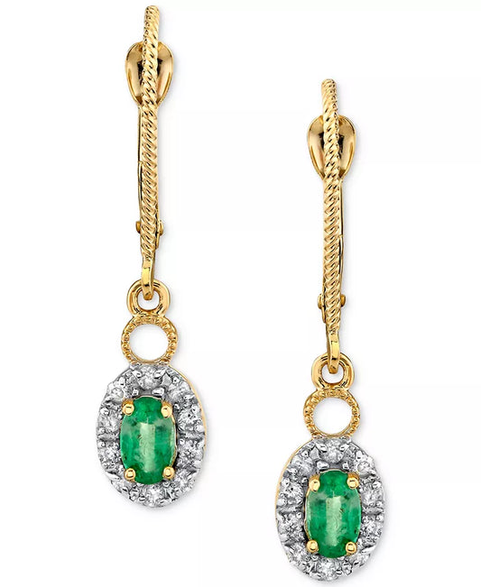 Emerald (1/2 Ct. T.W.) & Diamond (1/5 Ct. T.W.) Halo Drop Earrings in 14K Gold