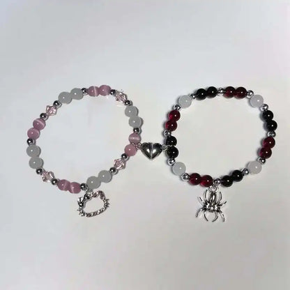 Halloween Spider Hello Cat Beads Charm Bracelets for Women Heart Magnetic Matching Couple Bracelets Girls Festival Jewelry Gifts