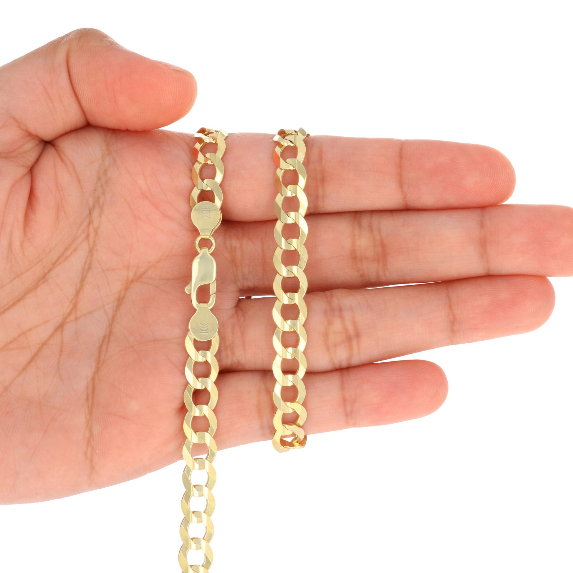 10K Real Yellow Gold Solid Cuban Curb Link 7Mm Chain Bracelet (7"-9") Italian Jewelry for Men