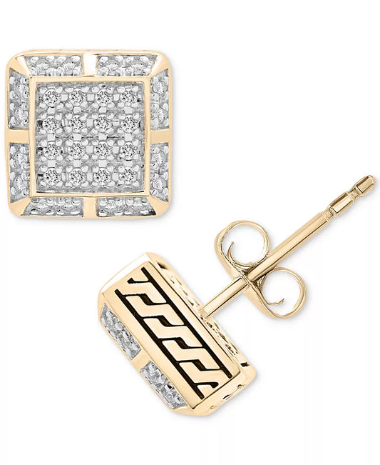 Men'S Diamond Square Cluster Stud Earrings (1/3 Ct. T.W.) in 14K Gold-Plated Sterling Silver