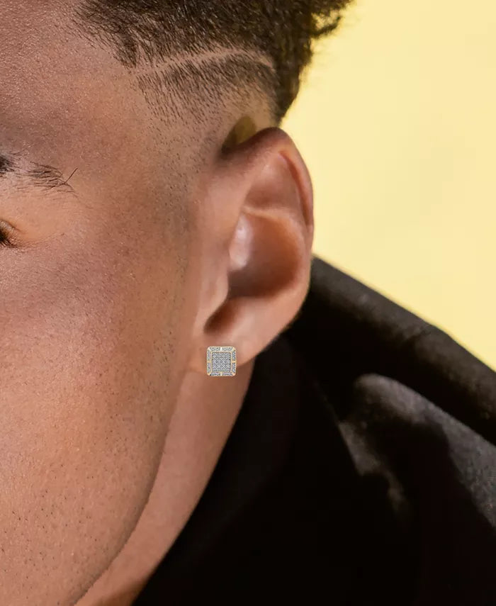 Men'S Diamond Square Cluster Stud Earrings (1/3 Ct. T.W.) in 14K Gold-Plated Sterling Silver