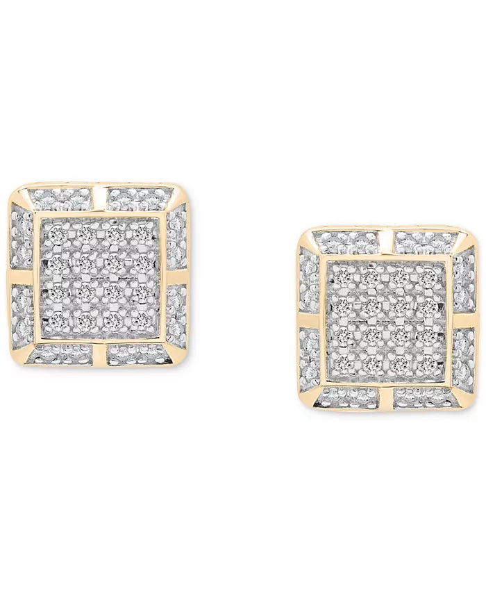 Men'S Diamond Square Cluster Stud Earrings (1/3 Ct. T.W.) in 14K Gold-Plated Sterling Silver