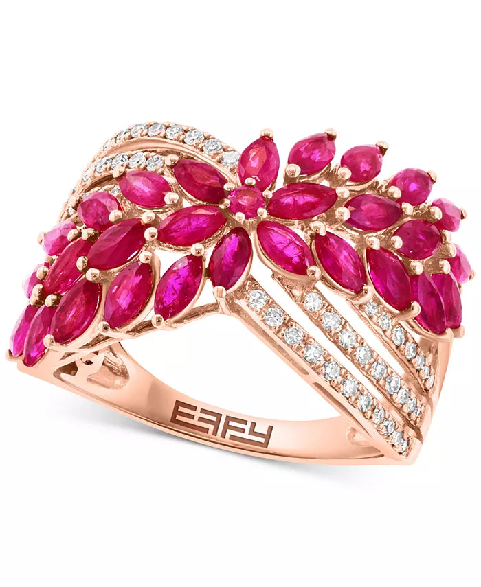 EFFYÂ® Ruby (2-3/8 Ct. T.W.) & Diamond (5/8 Ct. T.W.) Flower Crossover Ring in 14K Rose Gold
