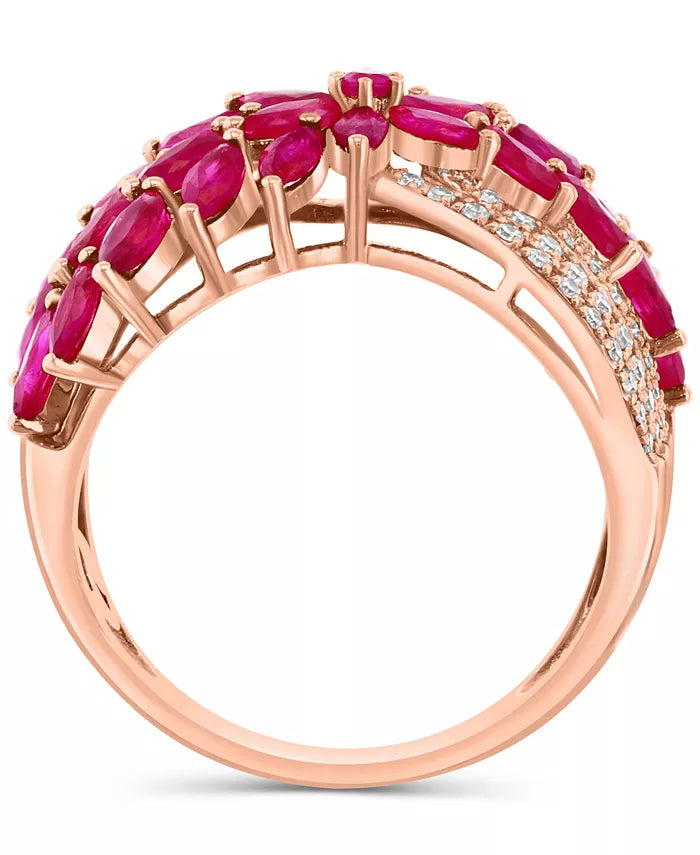 EFFYÂ® Ruby (2-3/8 Ct. T.W.) & Diamond (5/8 Ct. T.W.) Flower Crossover Ring in 14K Rose Gold