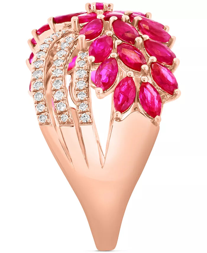 EFFYÂ® Ruby (2-3/8 Ct. T.W.) & Diamond (5/8 Ct. T.W.) Flower Crossover Ring in 14K Rose Gold