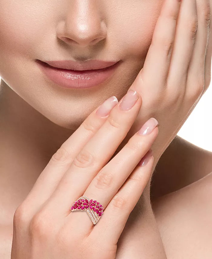 EFFYÂ® Ruby (2-3/8 Ct. T.W.) & Diamond (5/8 Ct. T.W.) Flower Crossover Ring in 14K Rose Gold