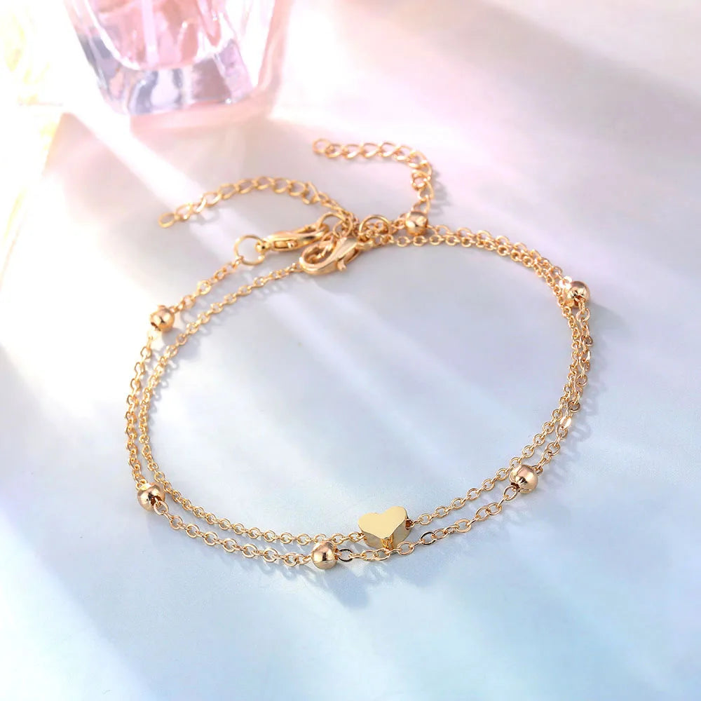 Women'S Anklet Bohemian Layered Heart Anklet Summer Beach Anklets on Foot Ankle Bracelets for Women Leg Chain