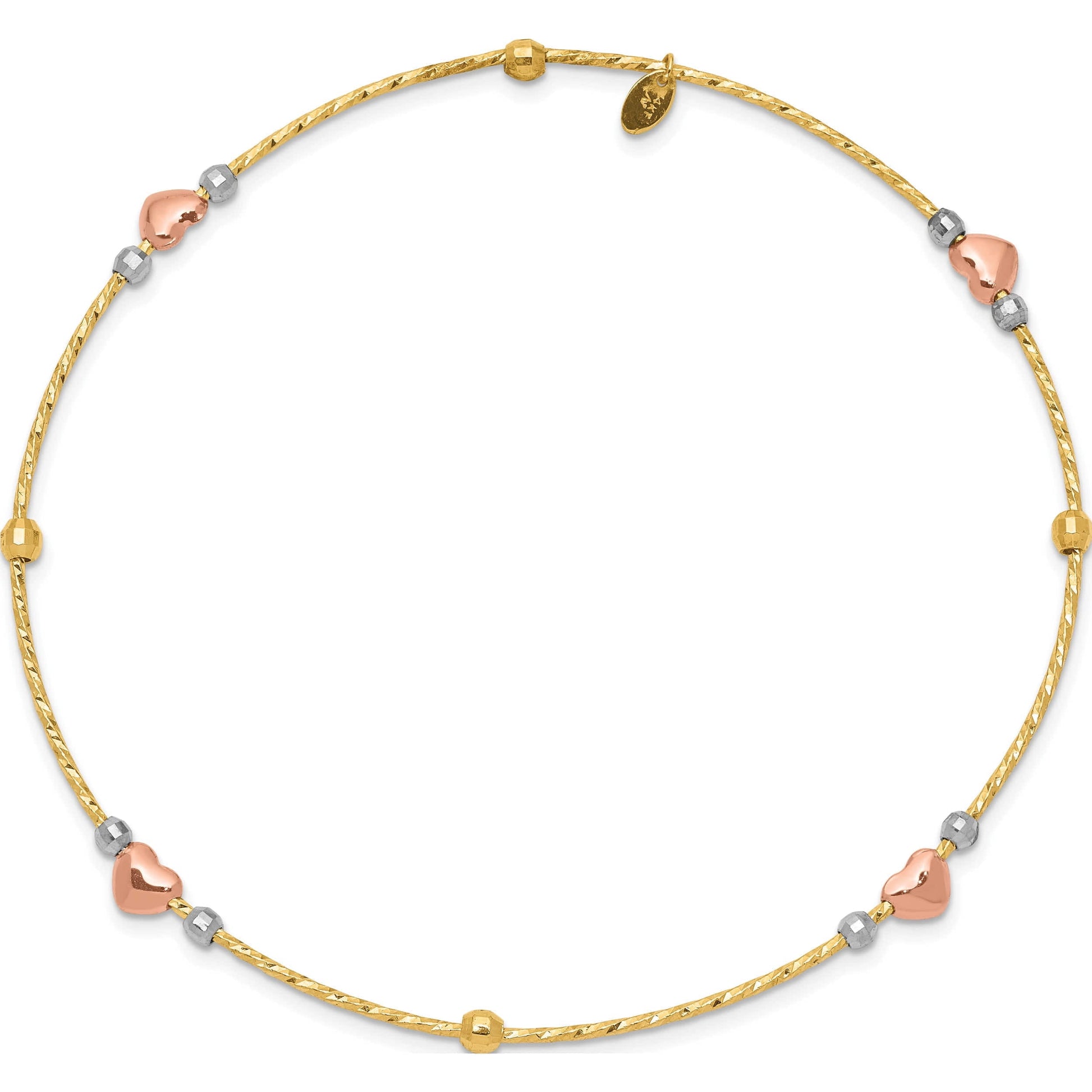 14K Tri-Color Heart Diamond-Cut Slip-On Bangle (8.25 X 1) Made in Indonesia Db679