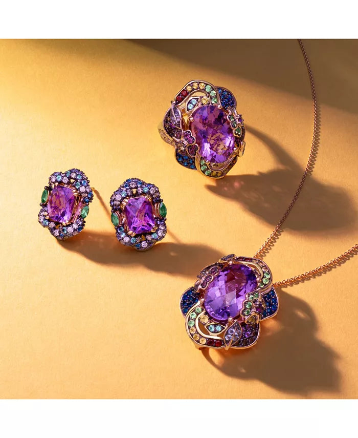 Multi-Gemstone (4-1/2 Ct. T.W.) & Nude Diamond (7/8 Ct. T.W.) Halo Cluster Statement Stud Earrings in 14K Rose Gold