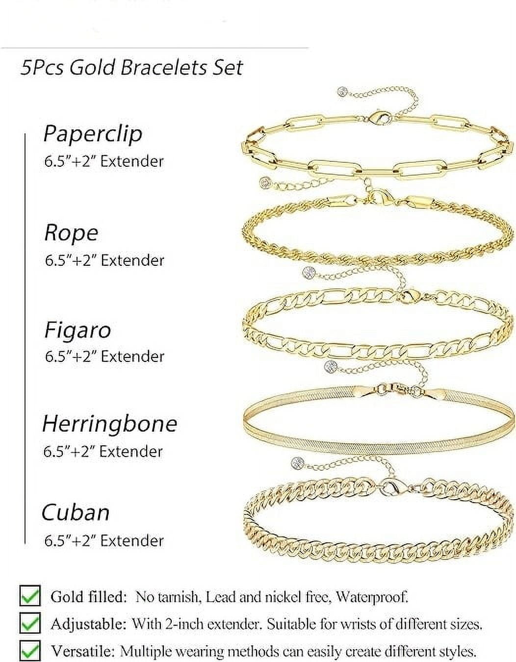 Gold Bracelets for Women, 14K Gold Plated Jewelry Sets for Women Trendy Thin Dainty Stackable Cuban Link Paperclip Chain Bracelet Pack Fashion Accessories Gifts