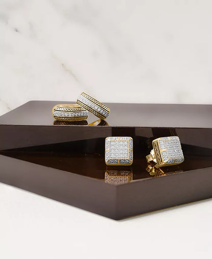 Men'S Diamond Square Cluster Stud Earrings (1/3 Ct. T.W.) in 14K Gold-Plated Sterling Silver