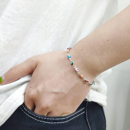 Evil Eye Bracelet Silver Eye Beads Bracelet Ojo Turco Kabbalah Evil Eye Bracelets for Women Men(D:Silver Colorful Lucky Bracelet)