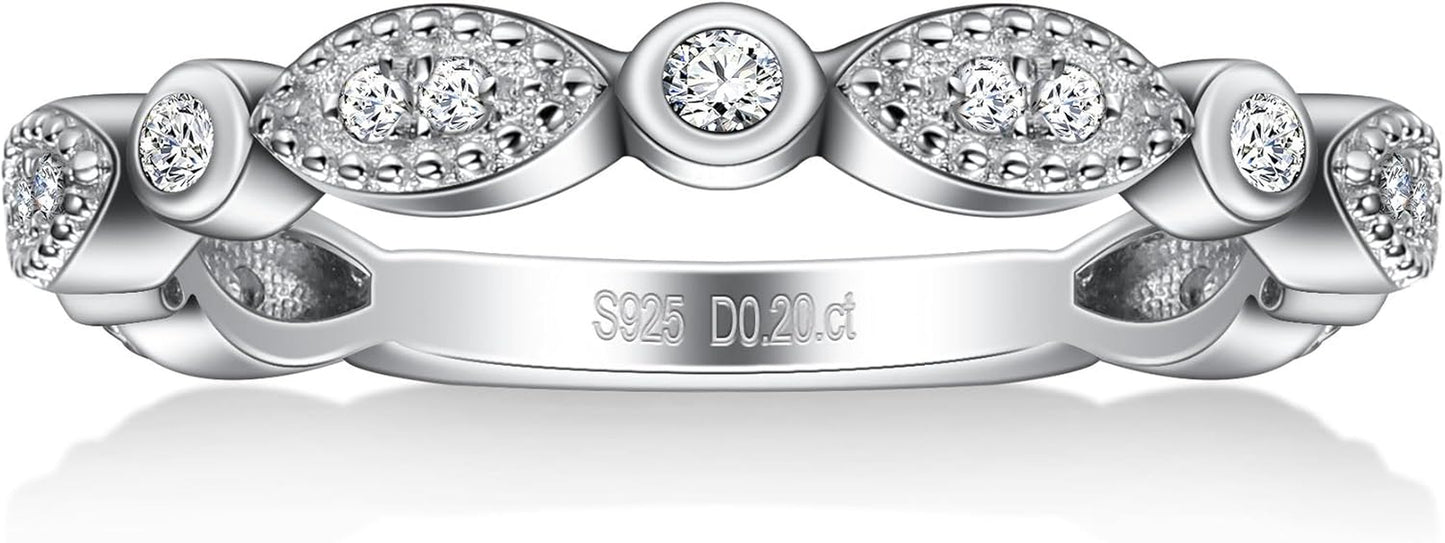 Moissanite Wedding Band Milgrain Marquise Half Eternity Ring 925 Sterling Silver Band D Color VVS1 Lab Created Half Eternity Stackable Rings for Women