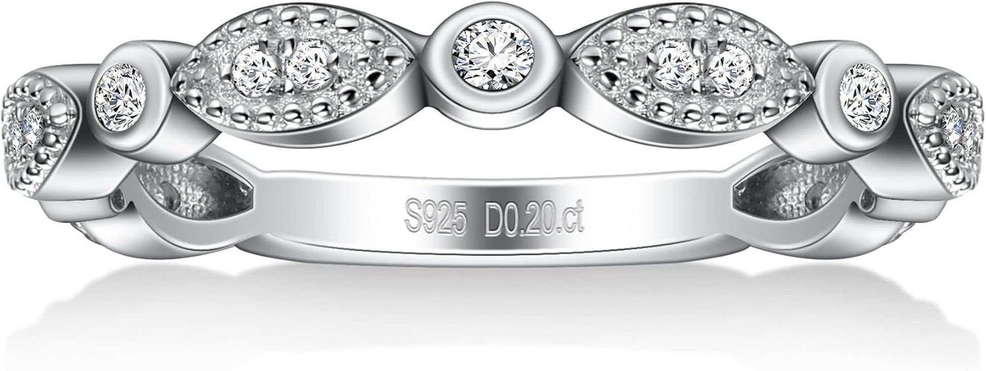 Moissanite Wedding Band Milgrain Marquise Half Eternity Ring 925 Sterling Silver Band D Color VVS1 Lab Created Half Eternity Stackable Rings for Women