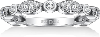 Moissanite Wedding Band Milgrain Marquise Half Eternity Ring 925 Sterling Silver Band D Color VVS1 Lab Created Half Eternity Stackable Rings for Women