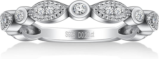 Moissanite Wedding Band Milgrain Marquise Half Eternity Ring 925 Sterling Silver Band D Color VVS1 Lab Created Half Eternity Stackable Rings for Women