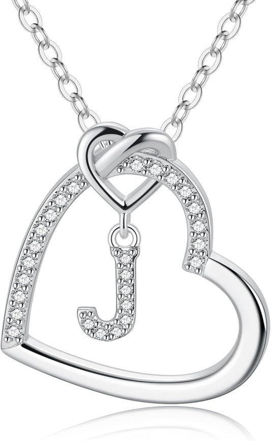 Heart Initial Necklaces for Girls Teen Women, 14K Gold Plated Cubic Zirconia Heart Pendant Necklace, Dainty Initial Heart Necklace Letter a - Z Jewelry Gifts for Girls Women