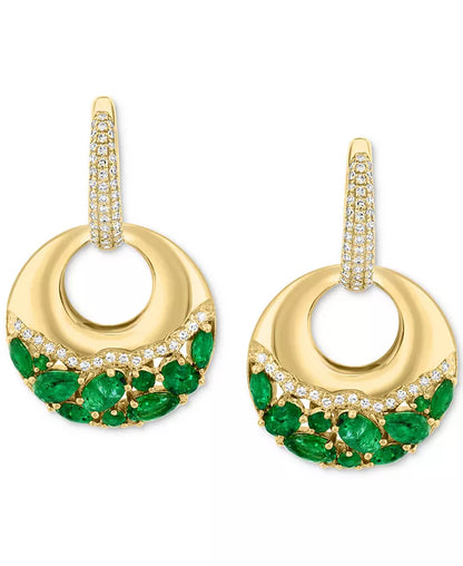 EFFYÂ® Emerald (2-1/2 Ct. T.W.) & Diamond (3/8 Ct. T.W.) Dangle Hoop Earrings in 14K Gold