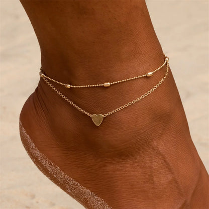 Women'S Anklet Bohemian Layered Heart Anklet Summer Beach Anklets on Foot Ankle Bracelets for Women Leg Chain