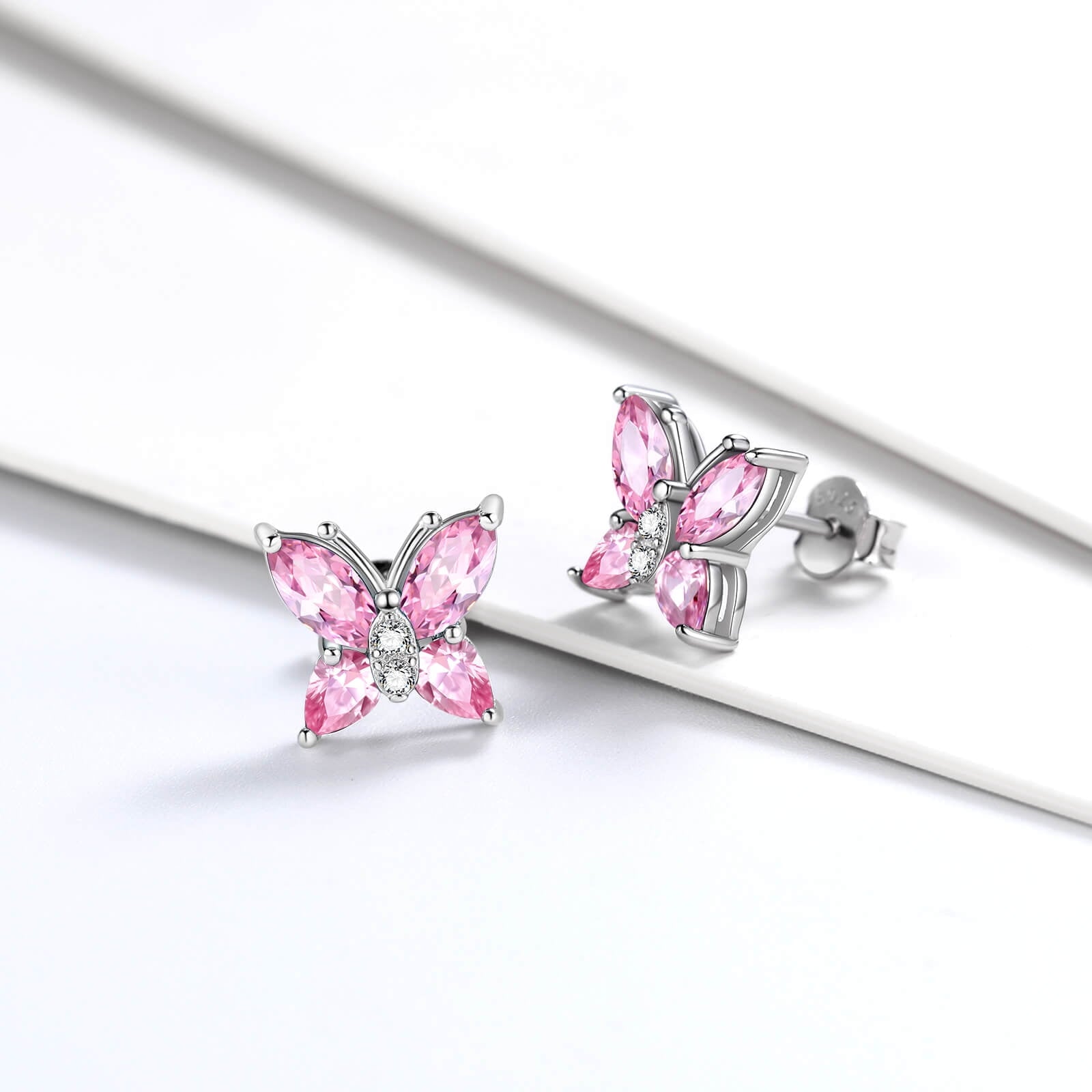 October Birthstone Earrings Pink Butterfly Earrings Tourmaline CZ Marquise Sterling Silver Jewelry Women Birthday Mother'S Day Gifts