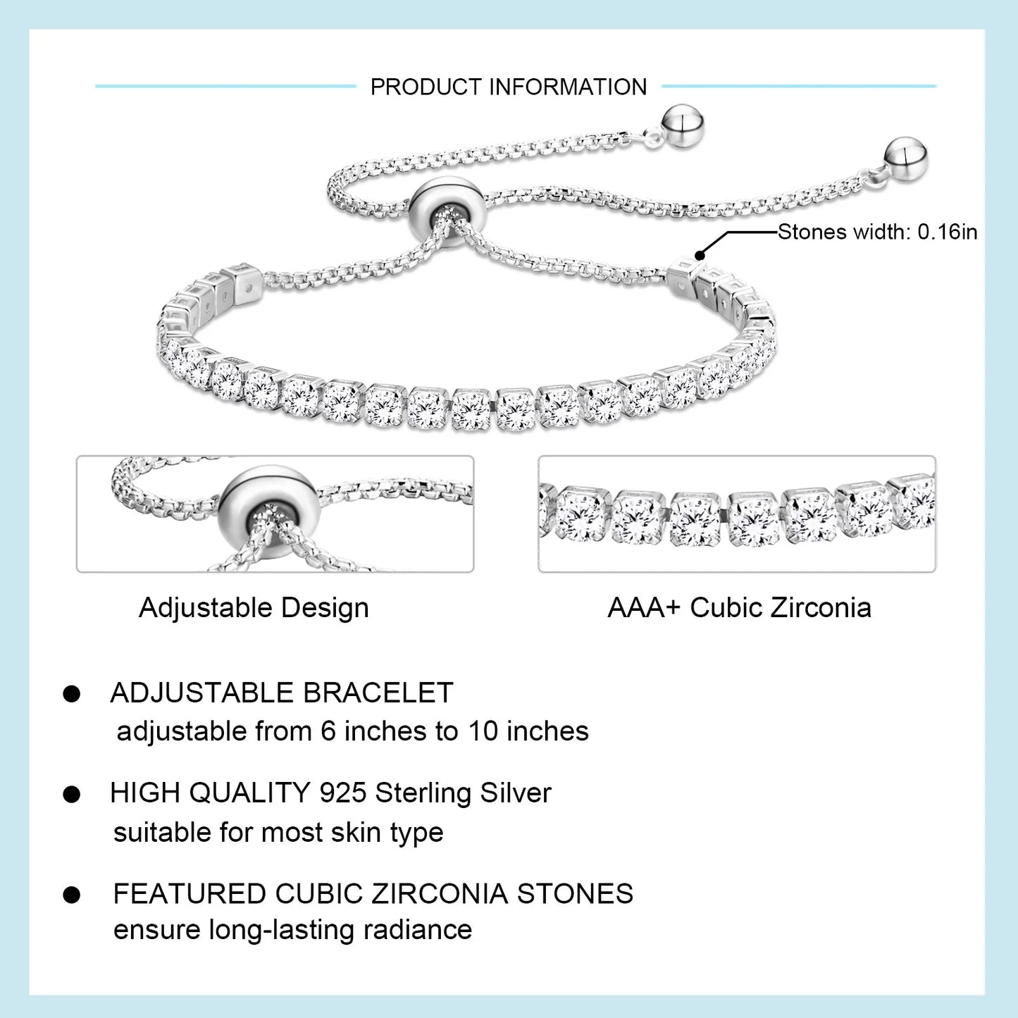 18K White Gold Plated Tennis Bracelets for Women Girls CZ S925 Sterling Silver Colorful Birthstone Bracelets Wedding Birthday Jewelry Gifts Ideas Teen Tween Girlfriend Daughter Mom Kids Age