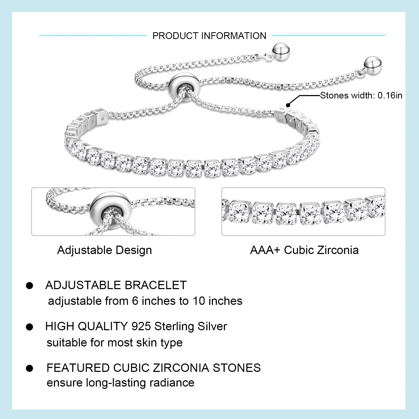 18K White Gold Plated Tennis Bracelets for Women Girls CZ S925 Sterling Silver Colorful Birthstone Bracelets Wedding Birthday Jewelry Gifts Ideas Teen Tween Girlfriend Daughter Mom Kids Age