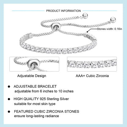 18K White Gold Plated Tennis Bracelets for Women Girls CZ S925 Sterling Silver Colorful Birthstone Bracelets Wedding Birthday Jewelry Gifts Ideas Teen Tween Girlfriend Daughter Mom Kids Age