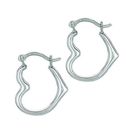 14K Real White Gold Heart Hoop Tubular Earrings