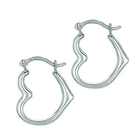 14K Real White Gold Heart Hoop Tubular Earrings