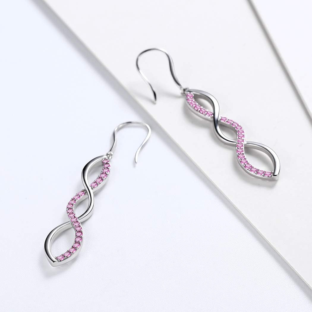 925 Sterling Silver Infinity Dangle Earrings Women Crystal Drop Earrings AAA+ Cubic Zirconia Hook Earrings Girls Dating Jewelry DE0062