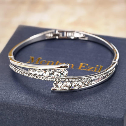 Love Encounter Crystals Bangle Bracelets for Women White Gold Plated Adjustable Hinged Jewelry
