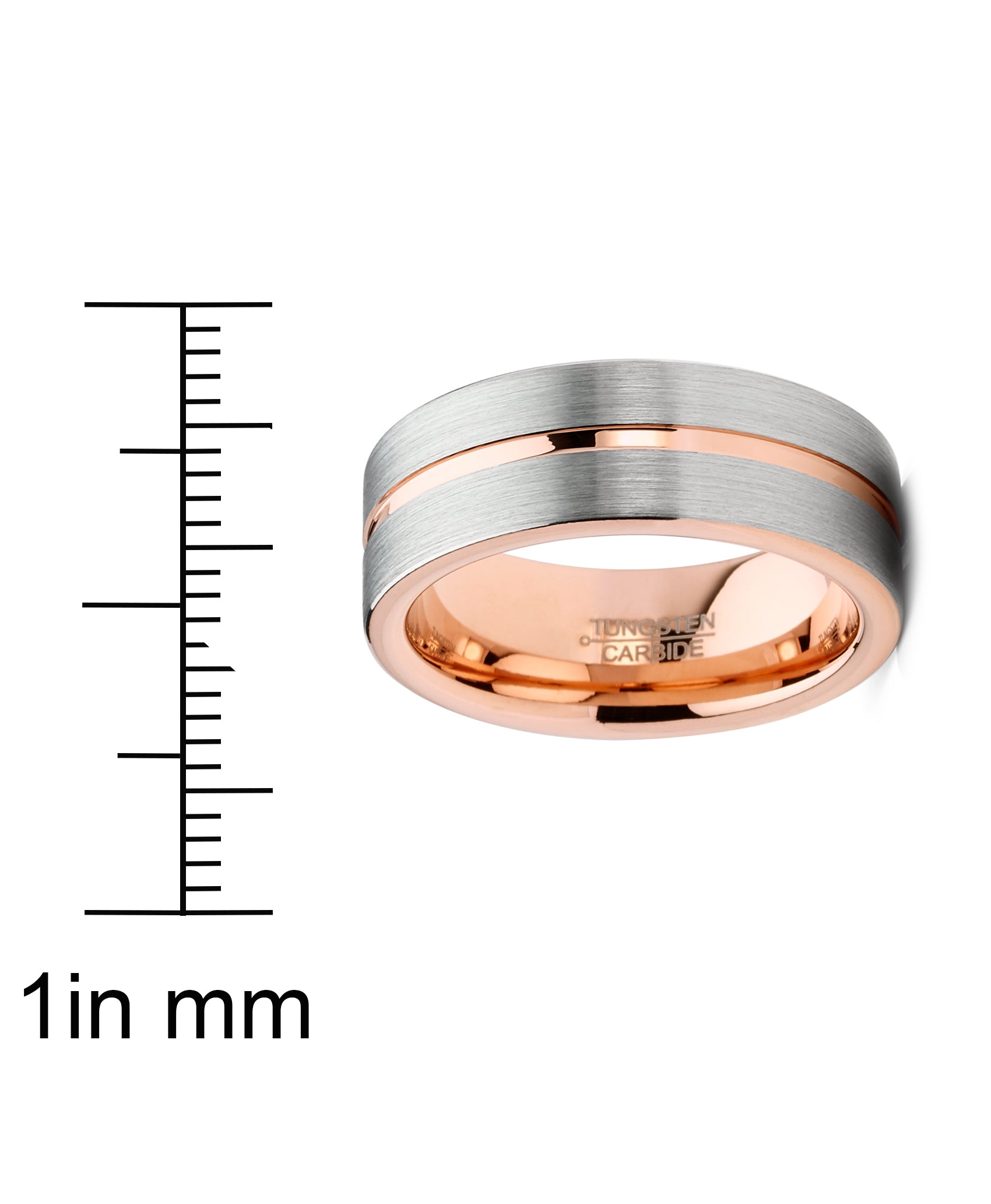 Mens Tungsten Ring Rose Goldtone Wedding Band Grooved Comfort-Fit 8Mm