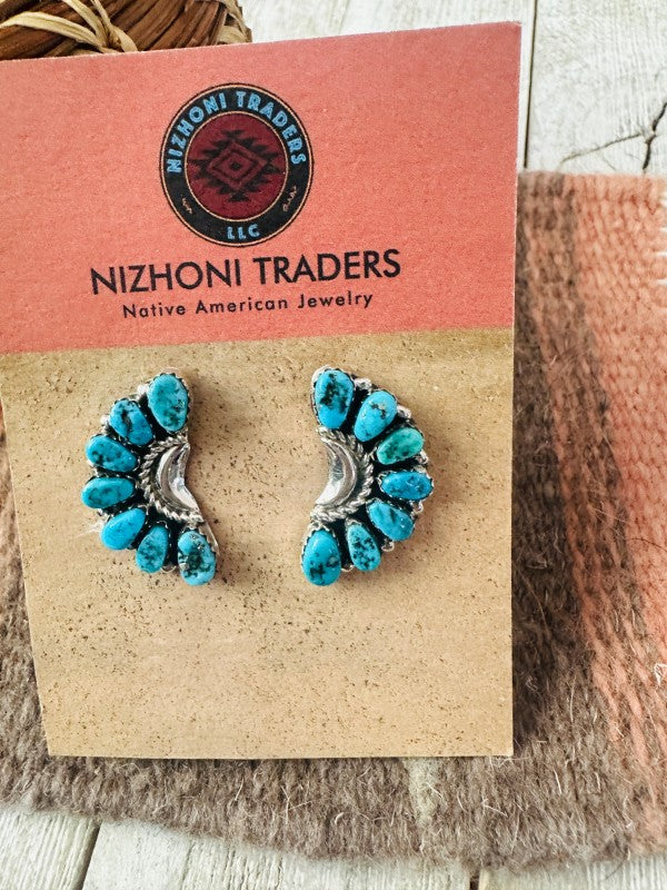 Navajo Sterling Silver & Turquoise Cluster Post Ea
