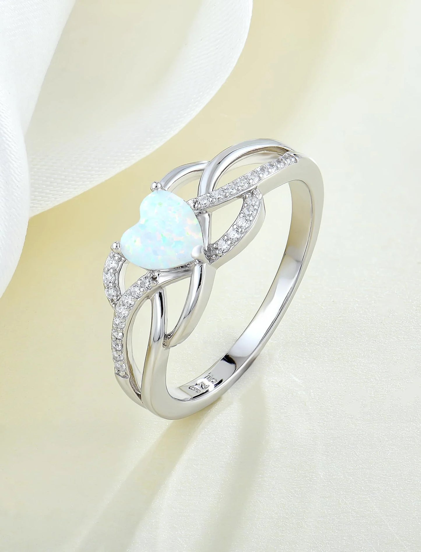 Celtic Knot Rings Infinity Twisted Rings, 925 Sterling Silver Heart Statement Rings White Opal Jewelry for Women Gift Size 5