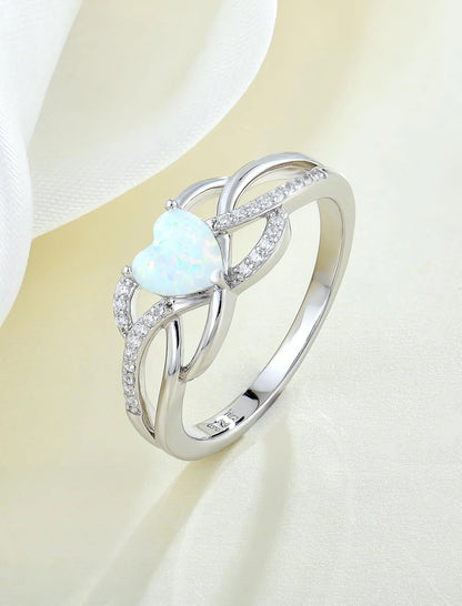 Celtic Knot Rings Infinity Twisted Rings, 925 Sterling Silver Heart Statement Rings White Opal Jewelry for Women Gift Size 5