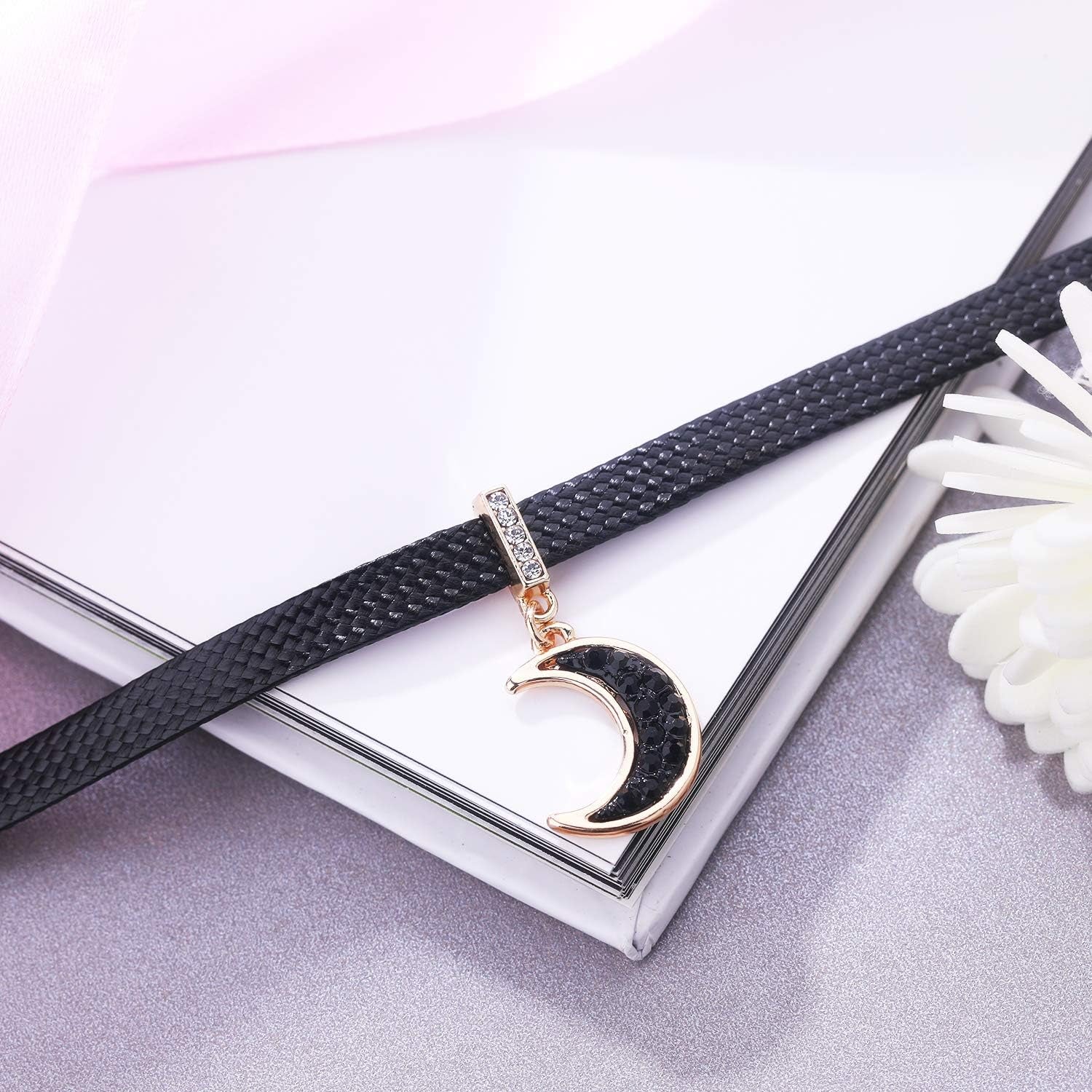 Black Choker Necklace for Women,Gold/Siver Tone Choker Necklace with Elegant Pendant