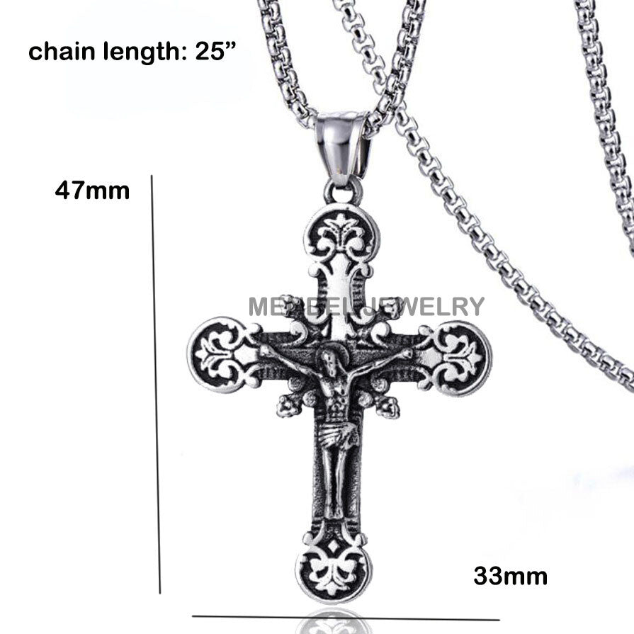 MENDEL Mens Stainless Steel Jesus Christ Crucifix Cross Pendant Necklace for Men
