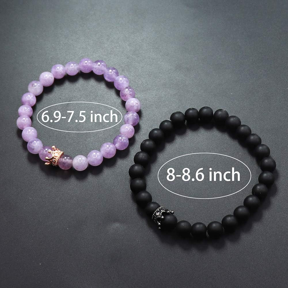 King&Queen Crown Distance Couple Bracelets His and Her Friendship 8Mm Beads Bracelet