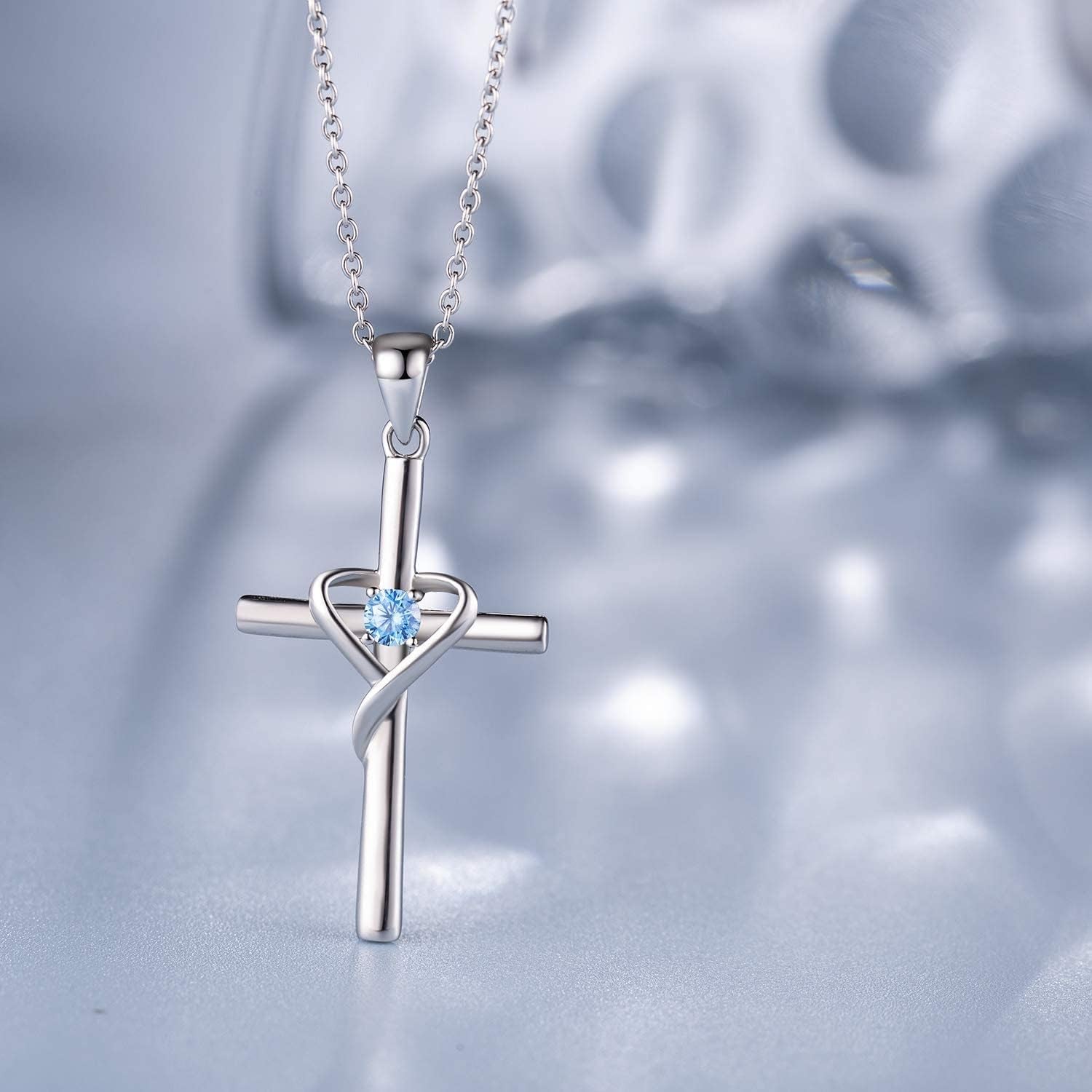 925 Sterling Silver Cross Necklace for Women Men 5A CZ Birthstone Necklaces 14K Gold Plated or Rose Gold Necklace for Easter or Mother'S Day