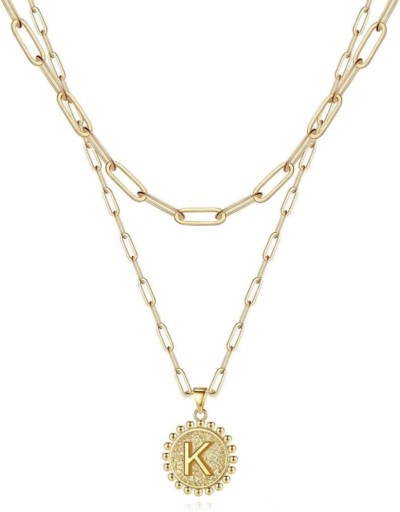 Layered Initial Necklaces for Women - 14K Gold Plated Dainty Layering Paperclip Chain Necklaces for Women Jewelry