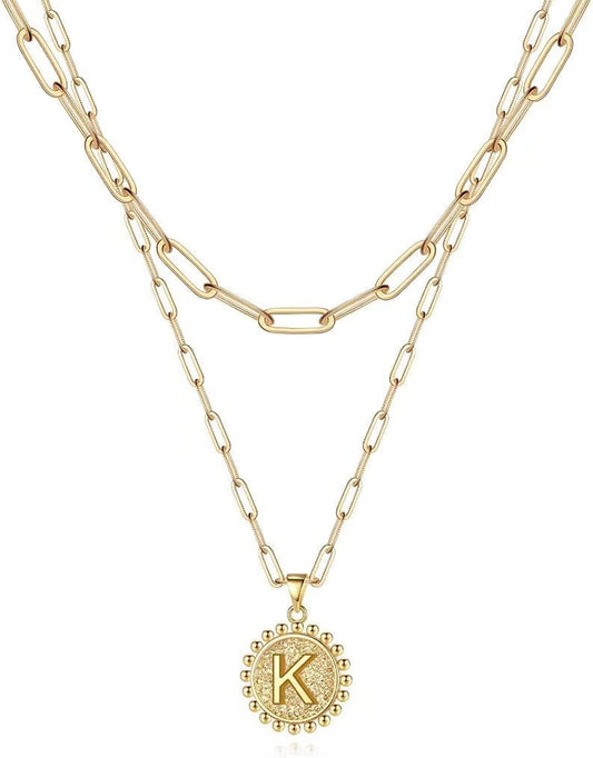 Layered Initial Necklaces for Women - 14K Gold Plated Dainty Layering Paperclip Chain Necklaces for Women Jewelry