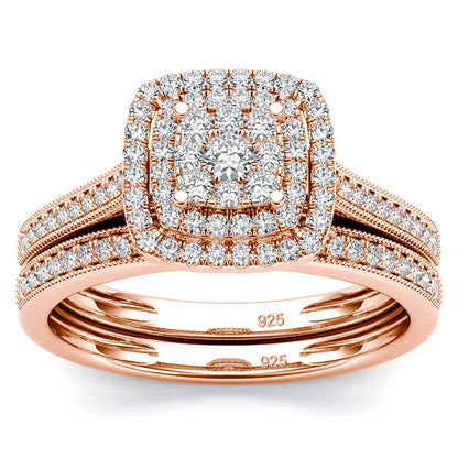 2Pcs Moissanite Ring Set for Woman Original 925 Silver Wedding Jewelry Luxury Engagement Ladies Anniversary Gift Trend