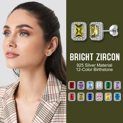 Square Diamond Stud Earrings August Peridot Birthstone Earrings, Sterling Silver Earrings Birthday Jewelry Gift for Women