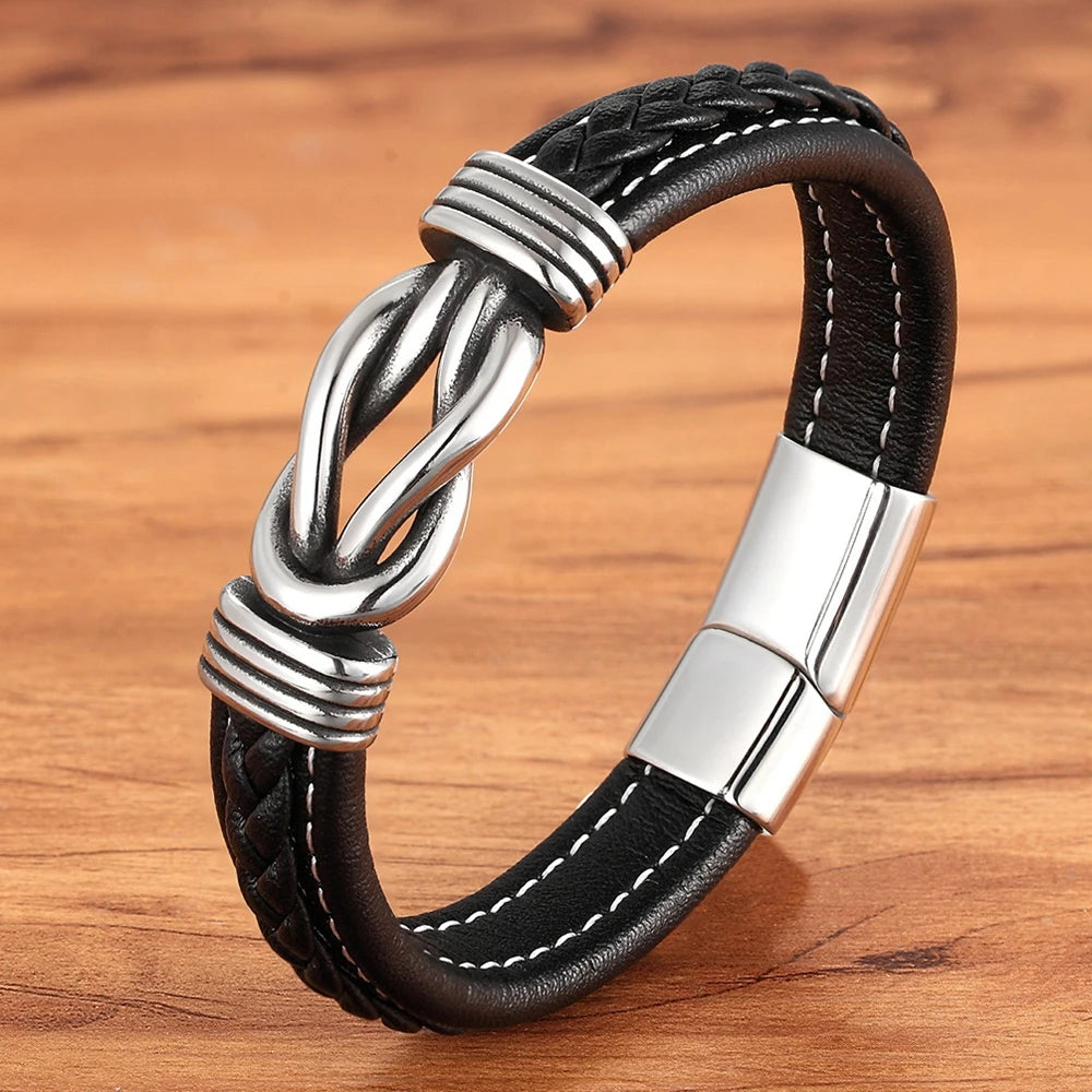 Braided Rope Wrap Leather Bracelets for Men Bangles Fashion Male Women Charm Stainless Steel Clasp Jewelry DIY Customization