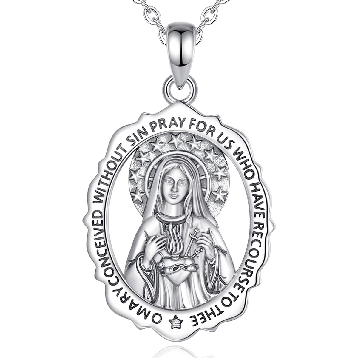 925 Sterling Silver Virgin Mary Cross Amulet Pendant