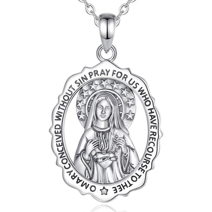 925 Sterling Silver Virgin Mary Cross Amulet Pendant