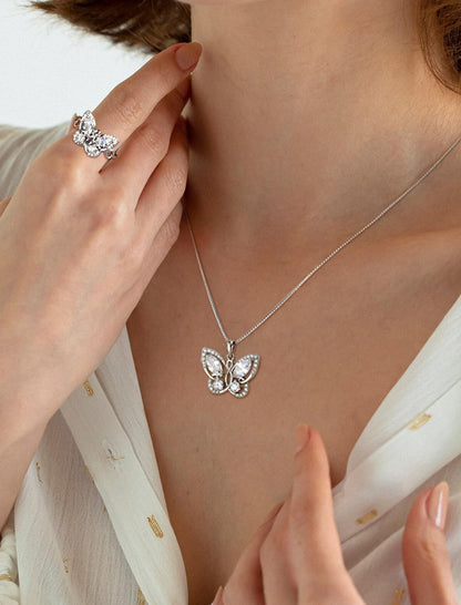 Butterfly Pendant Necklace Women 925 Sterling Silver April Birthstone Cubic Zirconia Butterfly Jewelry Gifts