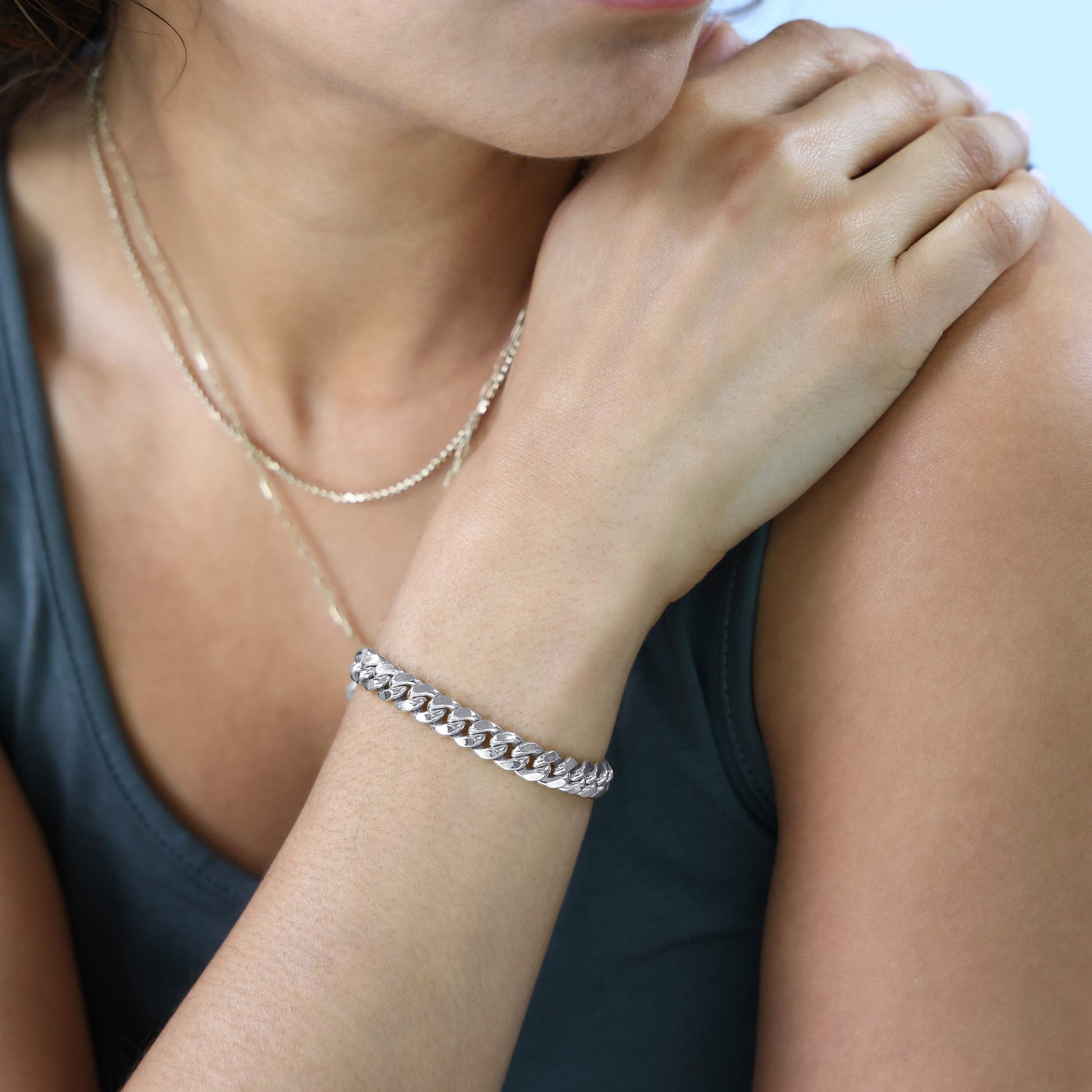 10K Real White Gold Miami Cuban Link 7.5Mm Chain Bracelet (7"-9") Italian Jewelry for Men
